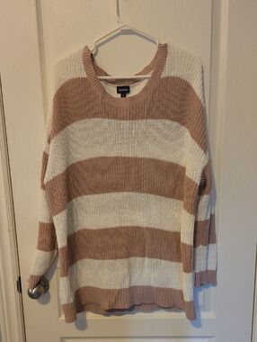 torrid Cream and Mauve-Striped Crewneck Sweater